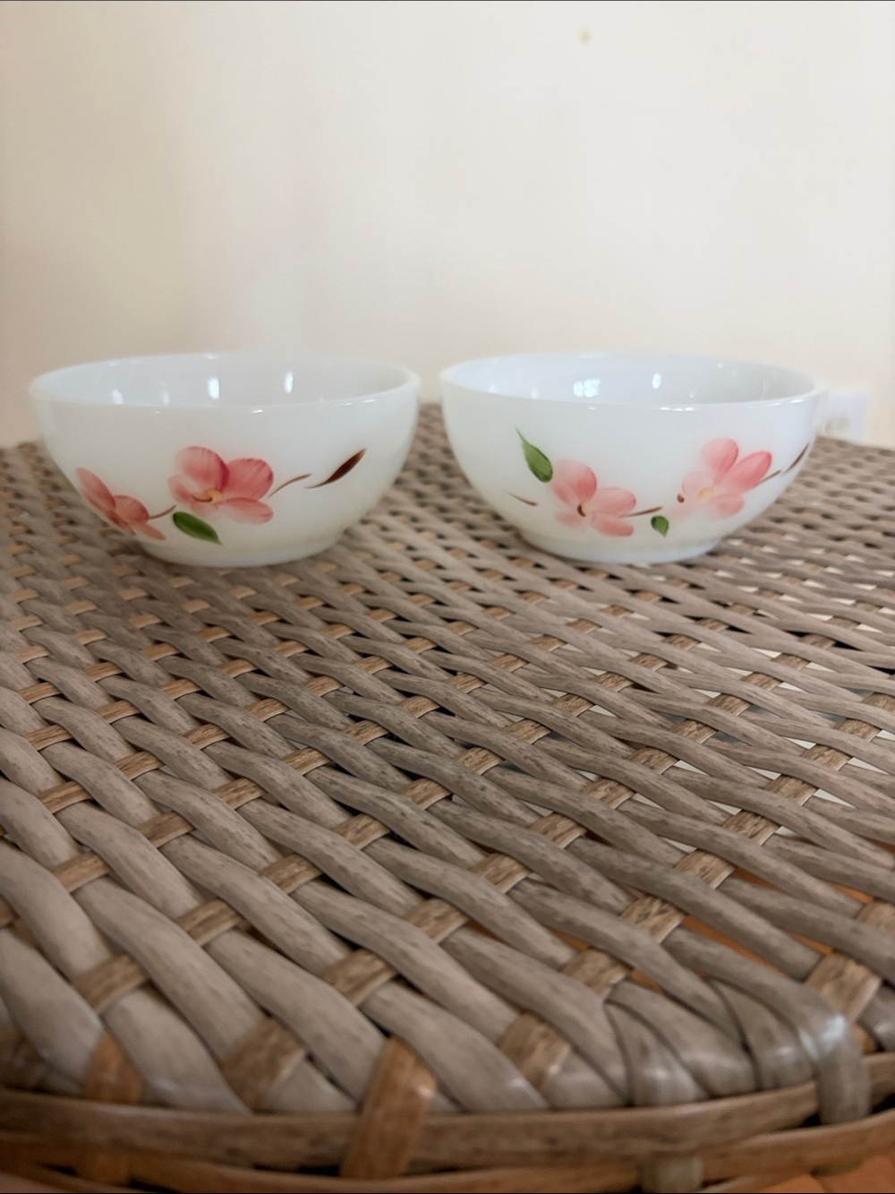 Anchor Hocking White Floral Glass Bowls with Pink Flower Motif (Set of 2)